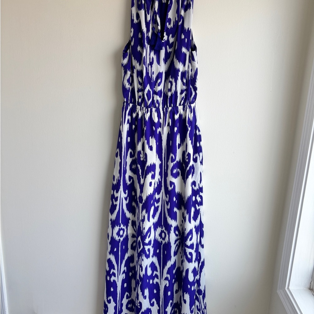 Athleta Blue & White Ikat Maxi Dress – Size Small